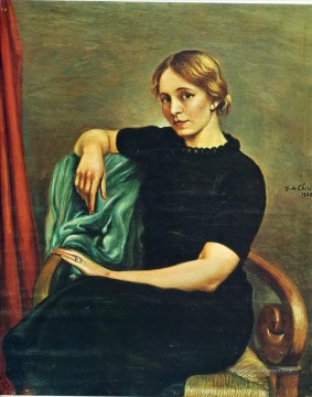 portrait Tableau Peinture - Portrait de ISA avec robe noire 1935 Giorgio de Chirico surréalisme métaphysique